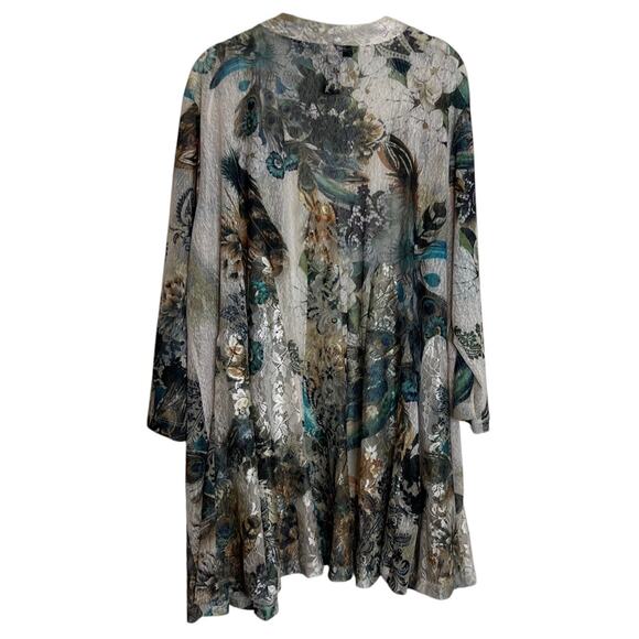 Ali Miles Open Front Kimono 2X Sheer Mesh Lace Multicolor Floral Peacock Feather - Picture 3 of 8